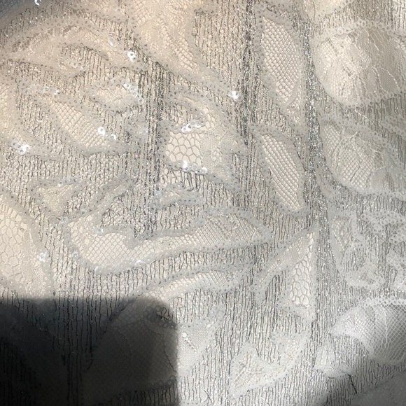 NWT Kay Unger White Sequin Feather Hem Dress - Picture 5 of 8